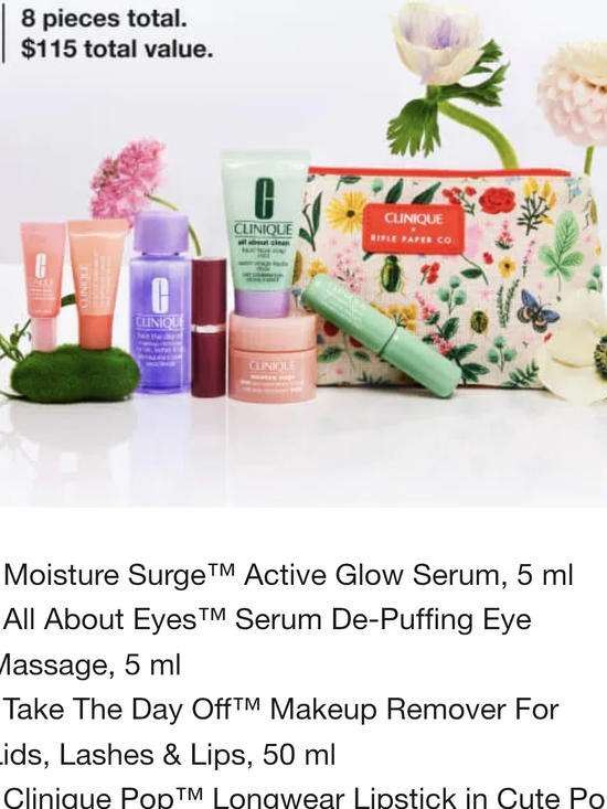 Clinique Other - Clinique & Rifle Paper Skincare Set Floral Makeup Pouch Moisture Surge Mascara